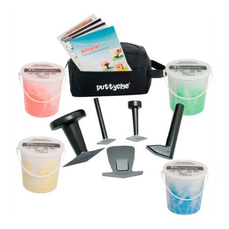 Fabrication Enterprises Puttycise TheraPutty Set, 5 Tools, 4 x 5 lb. Putties, Medium (Yellow, Red, Green, Blue) 340682